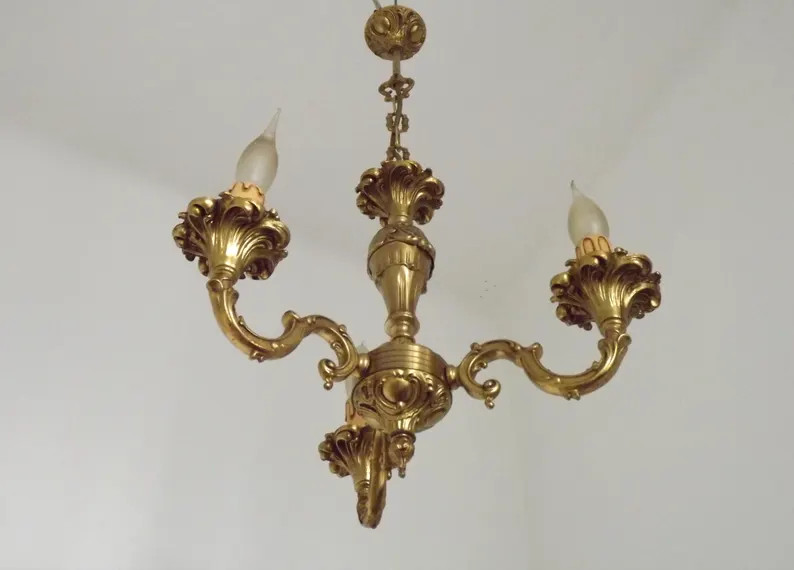 Quality Stamped Bronze French Mid Century 3 Light Traditional Chandelier | Etsy (US)