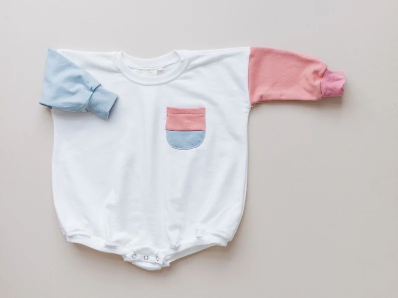Colorblock Baby Oversized Sweatshirt Romper  Neutral - Etsy | Etsy (US)