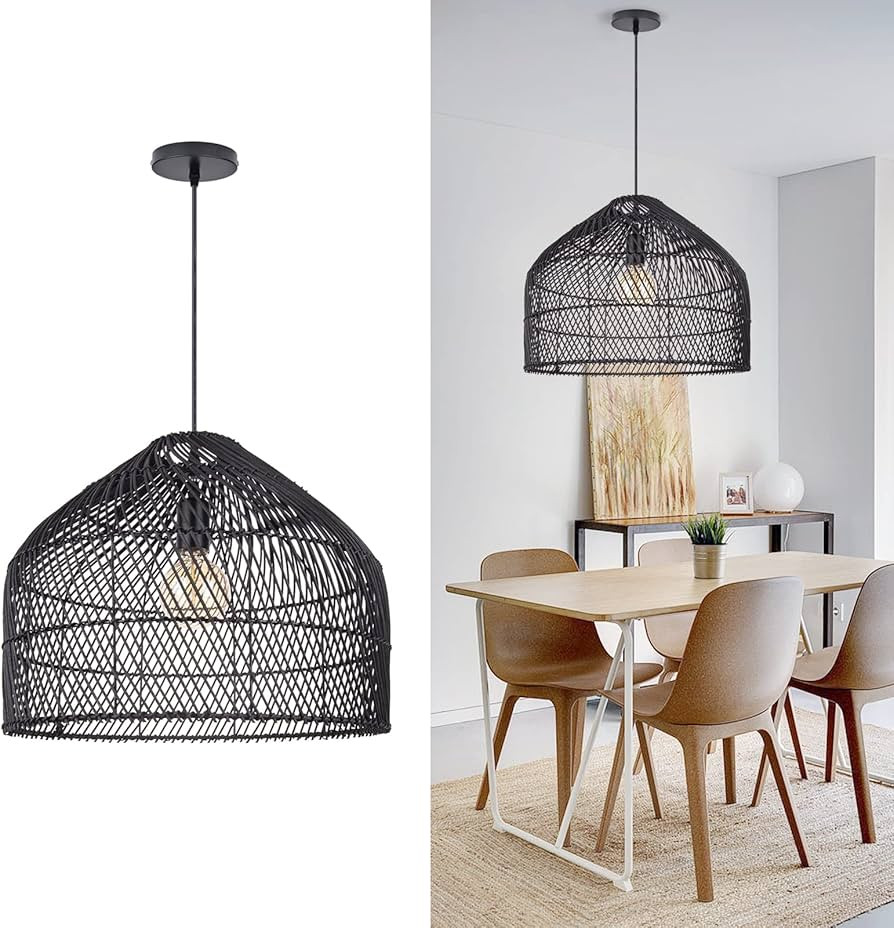 Boho Black Rattan Pendant Light, Arturesthome Farmhouse Woven Chandelier, Handmade Wicker Hanging... | Amazon (CA)