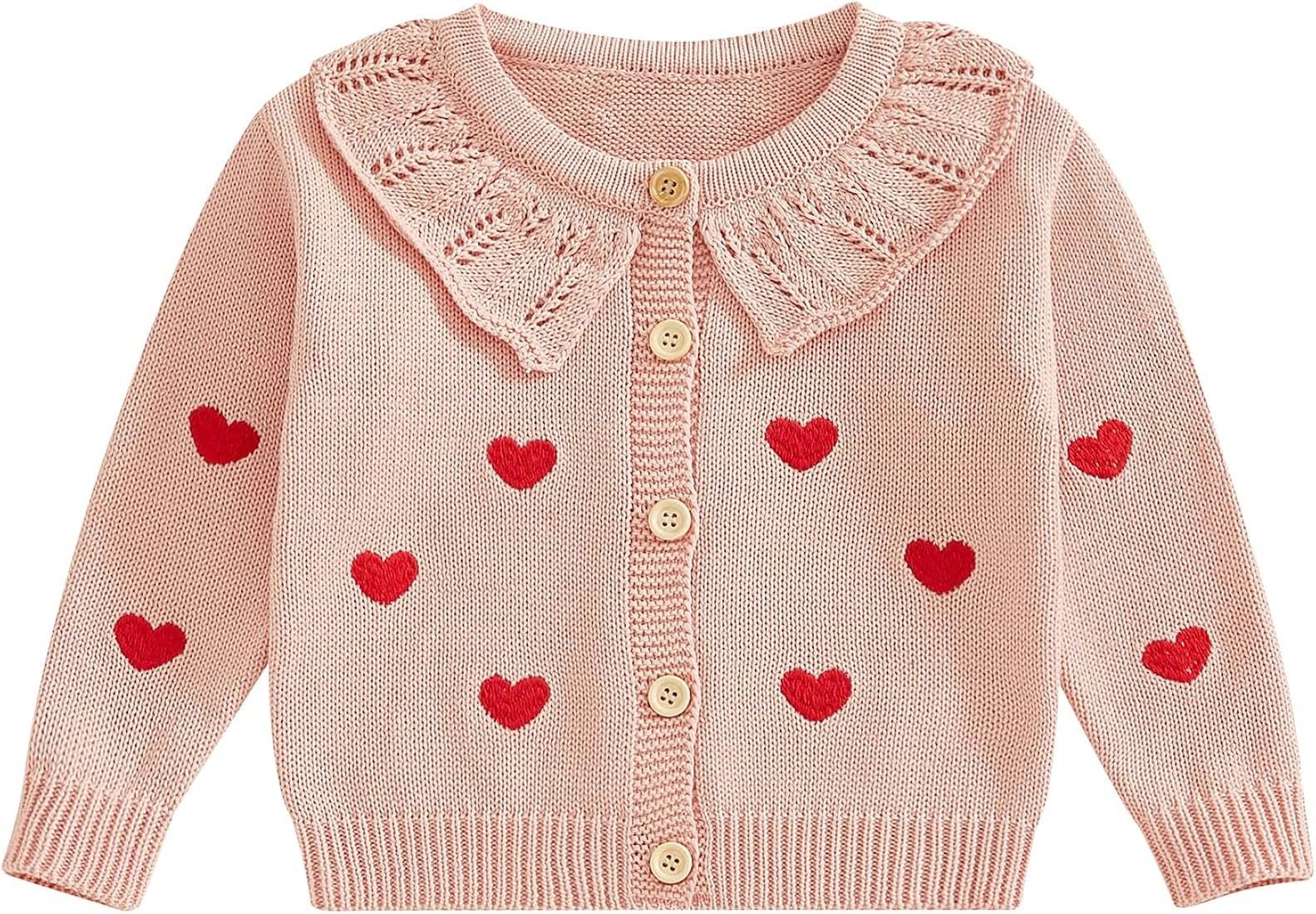 Toddler Baby Girl Heart Cardigan Sweater Long Sleeve Button Up Knitted Jacket Coat Knitwear Sprin... | Amazon (US)