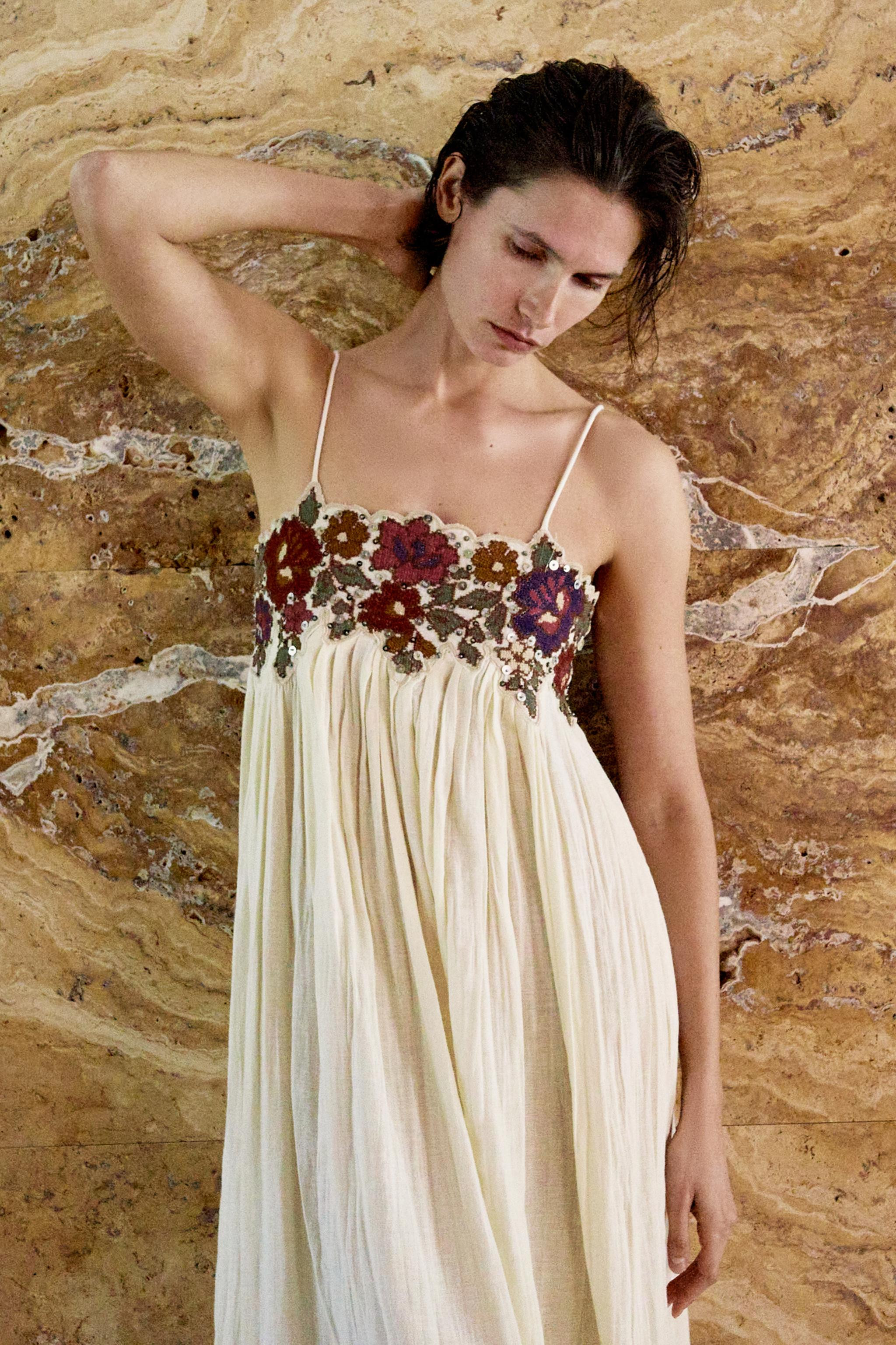 SEQUIN EMBROIDERED STRAP DRESS | Zara Canada