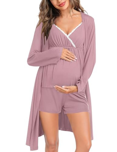 SWOMOG Womens Maternity Robe Set 3 Piece Nursing Pajamas for Breastfeeding 3 in 1 Labor Delivery Hospital Pregnancy Pjs | Amazon (US)