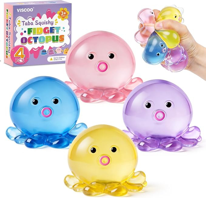 VISCOO 4 Pack Octopus Stress Balls for Adults Kids, Slow Rising Squishy for Anxiety Stress Relief... | Amazon (US)