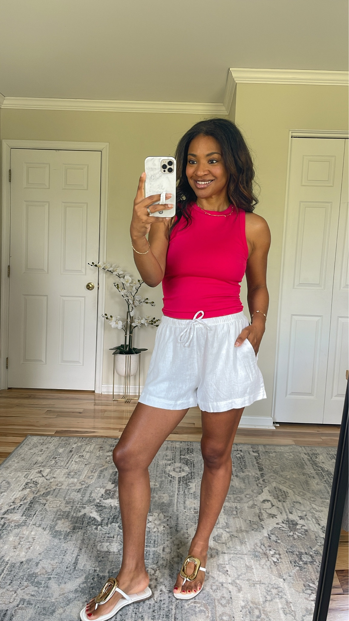 Wearing a medium in the top (I recommend sizing up at least two sizes if you have a large cup size like I do). And wearing a small in the shorts which are TTS  

#LTKOver40 #LTKgrwm #LTKootd