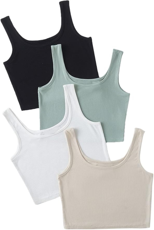 MakeMeChic Women's 4packs Plus Size Rib Knit Sleeveless Tank Crop Top | Amazon (US)