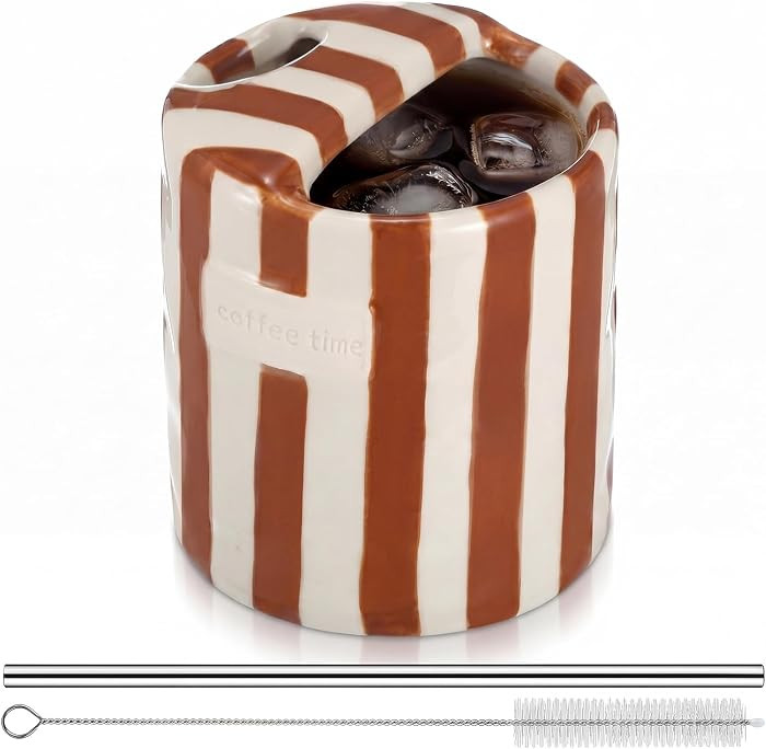 1 Pack Ceramic Mug with Sip Hole, Simple, Brown | Amazon (US)