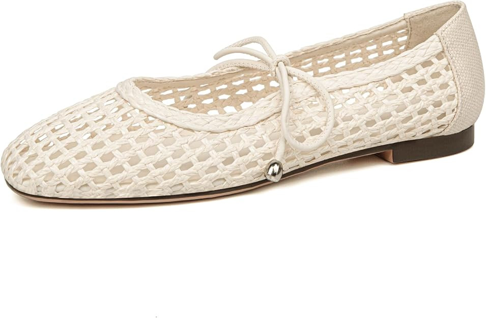 Amazon.com | SUIARA Women's Black Woven Ballet Flats Mesh Square Toe Raffia Mary Jane Flats Lace ... | Amazon (US)