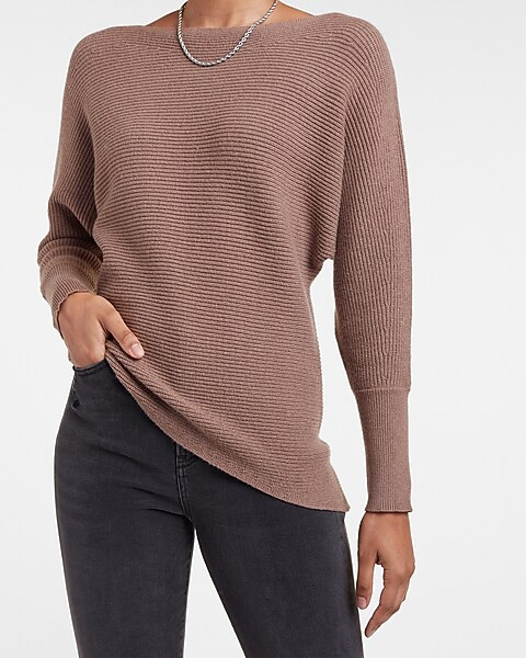 Ribbed Asymmetrical Tunic Sweater | Express