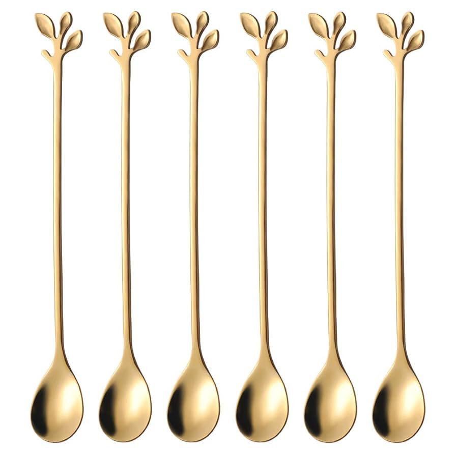 AnSaw 6-Piece Elegant Gold Leaf Long Handle Teaspoons - 7.4" Stainless Steel Stir Spoons for Coff... | Amazon (US)