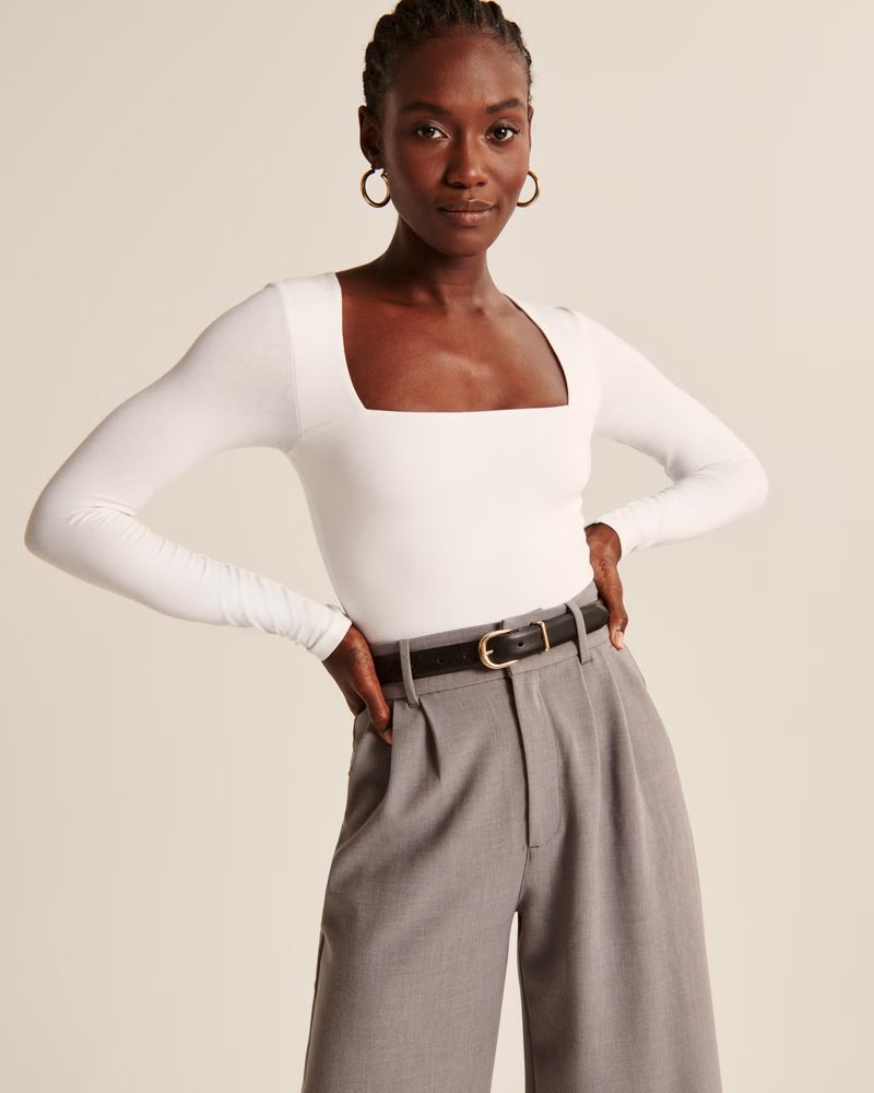 Women's Long-Sleeve Cotton Seamless Fabric Squareneck Bodysuit | Women's Tops | Abercrombie.com | Abercrombie & Fitch (US)
