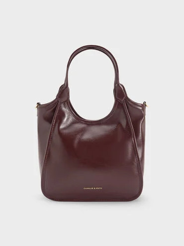 Wineberry Red Mini Sianna Crinkle-Effect Slouchy Tote Bag | CHARLES & KEITH | Charles & Keith US
