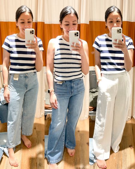 Size small striped tee
Size XS striped tank
Size 26 jeans
Size 0 linen pants 


#LTKxMadewell #LTKSaleAlert #LTKOver40