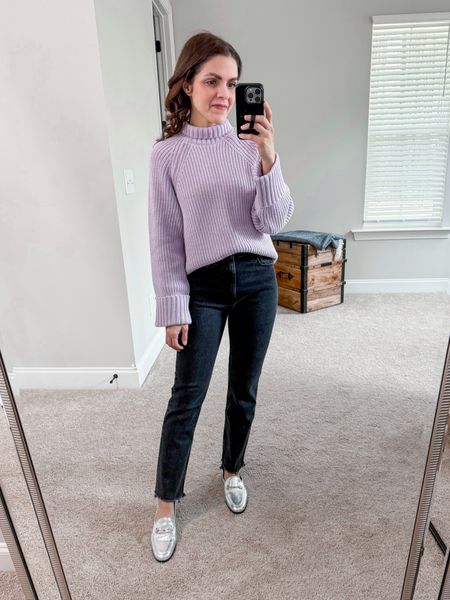 Daily Look | lilac sweater, ultra high rise ankle straight jeans, metallic silver loafer  

#LTKstyletip
