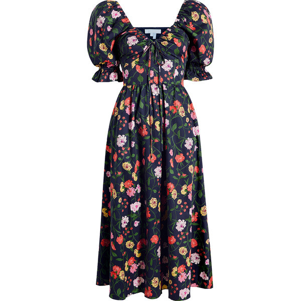 Women's Ophelia Cotton Sateen Peony Bouquet Print Dress, Navy & Multicolors | Maisonette