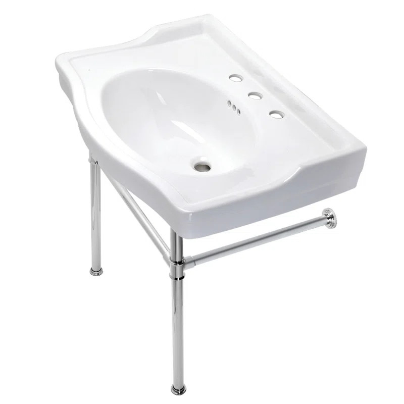 VPB33081ST Kingston Brass Ceramic U-Shaped Console Bathroom Sink with Overflow | Wayfair North America