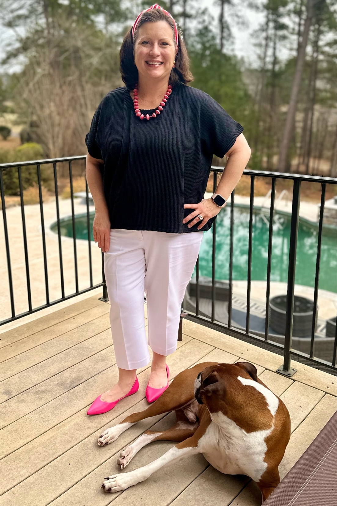 It’s finally starting to feel like spring!!! 🌸🌺I’m in love with these super comfy Zenana Brand tops! I’m wearing a L/XL. I love pink! I wore a military uniform for over 20 years and I wear pink as much as I can now that I’m retired💗 Bruno is just chilling out enjoying the sun too🐶🫶🏻

#LTKover40 #LTKmidsize #LTKshoecrush