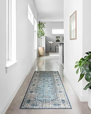 Loloi ll Skye Collection Printed Distressed Vintage Area Rug, 2'-6" x 7'-6", Denim/Natural | Amazon (US)