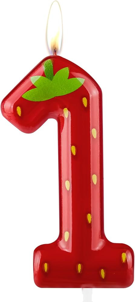 1st Birthday Candle Strawberry Number 1, Modern Fruit Themed Cake Topper Decorations for Kids Boy... | Amazon (US)
