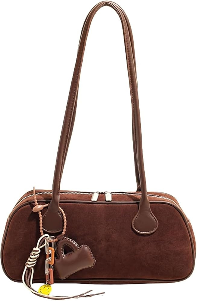 Women's Stylish Suede Bowler Bag Purse - Vintage Shoulder Handbag with Zipper for Everyday Use Fa... | Amazon (US)