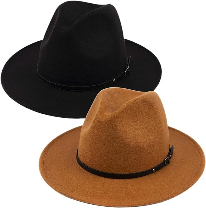 【2 Pack】 Fedora Hats for Women Fashionable Classic Wide Brim Womens Fedora Hat | Amazon (US)