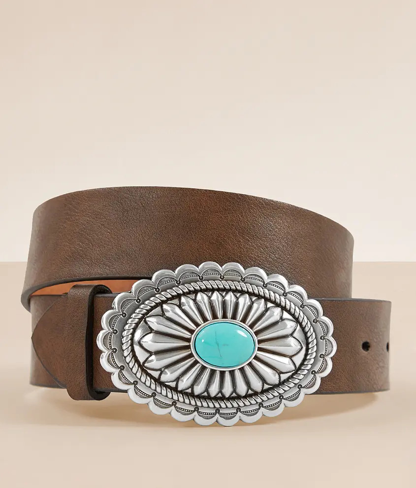 Turquoise Stone Basic Leather Belt | Buckle