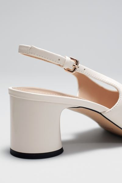 Block-Heel Leather Slingback Pumps - Cream - Ladies | H&M GB | H&M (UK, MY, IN, SG, PH, TW, HK)