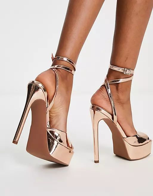 ASOS DESIGN Nation stiletto platform heeled sandals in rose gold | ASOS (Global)