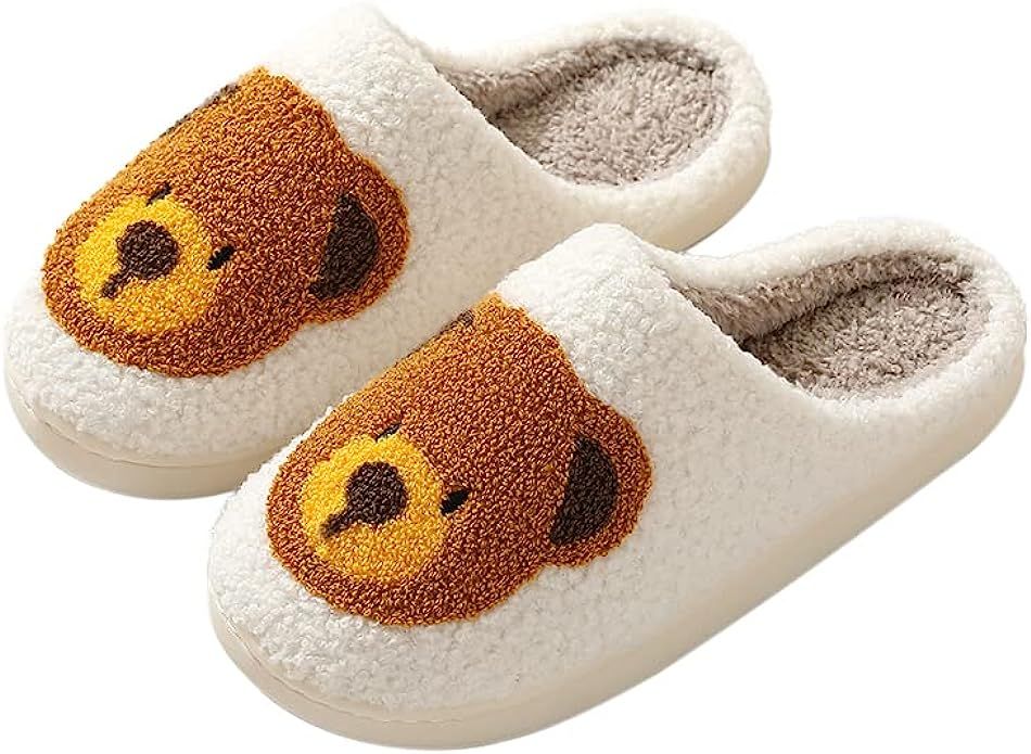 Teddy Bear Slippers for Women/Men/Kids Smiley Face House Slippers Warm Cozy Plush Slip-On Slipper... | Amazon (US)