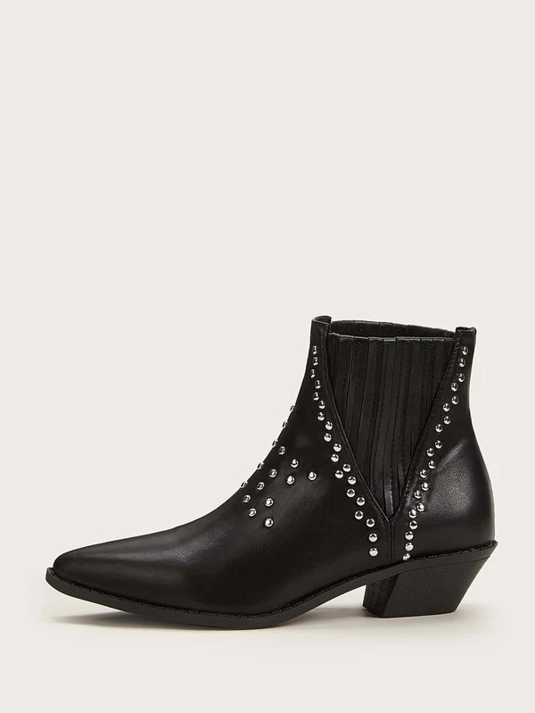 Point Toe Studded Decor Western Boots | SHEIN