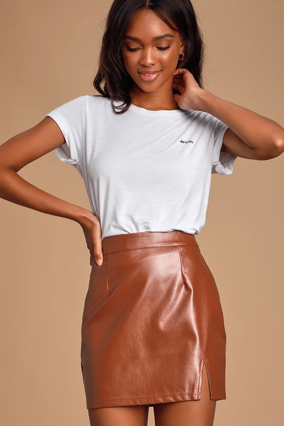 Corte Brown Vegan Leather Mini Skirt | Lulus