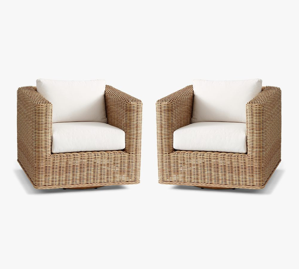 Huntington Wicker Square Arm Swivel Outdoor Lounge Chair | Pottery Barn (US)