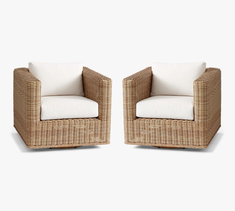 Huntington Wicker Square Arm Swivel Outdoor Lounge Chair | Pottery Barn (US)