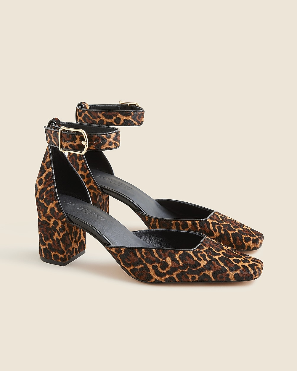 Buckle-strap block heels in leopard-print calf hair | J. Crew US