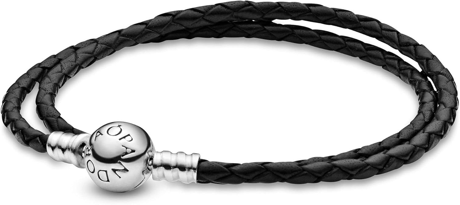PANDORA Jewelry Black Leather Charm Sterling Silver Bracelet | Amazon (US)