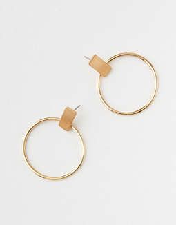 AE Double Frontal Metal Bar Hoop Earring | American Eagle Outfitters (US & CA)