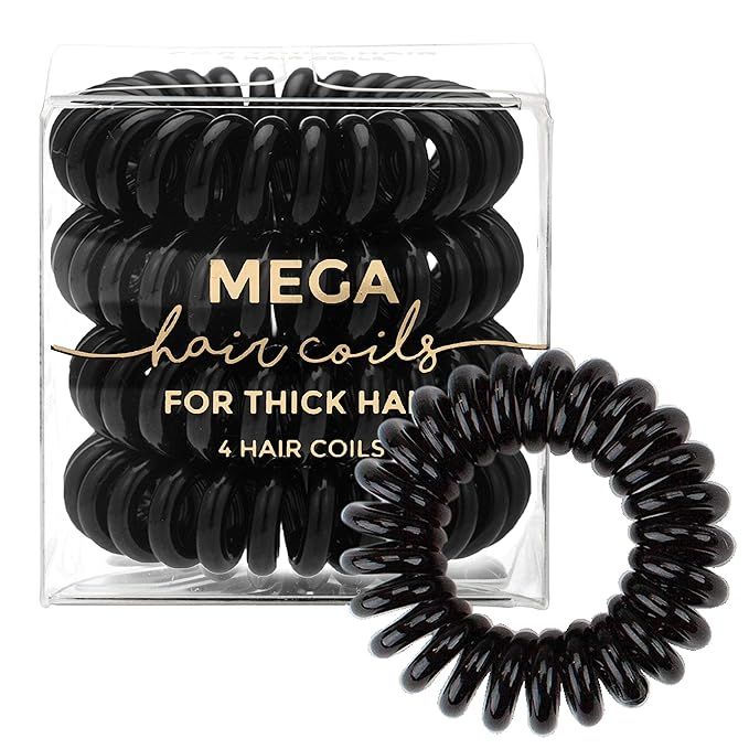 Kitsch Mega Hair Coils for Thick Hair, Spiral Hair Ties, Ponytail Holder 4 pack, Black | Amazon (US)