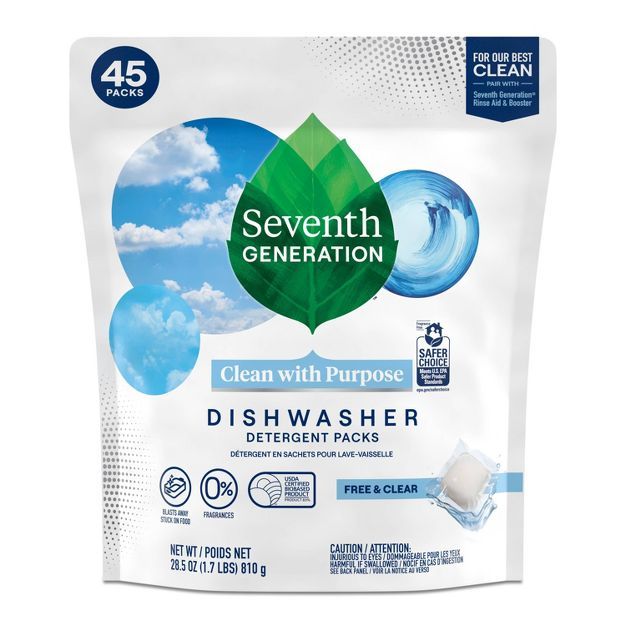 Seventh Generation Natural Dishwasher Detergent Packs Free & Clear - 45ct/28.5oz | Target