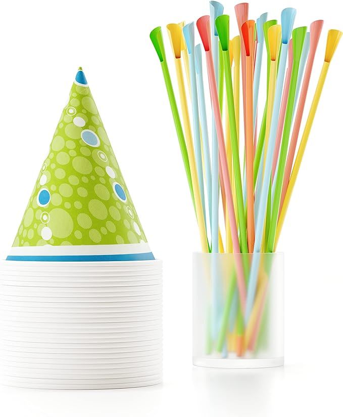 Hawaiian Shaved Ice Cups and Straws Set: 25 - 6oz. Durable Waxed Paper Snow Cone Cups plus 25 Pla... | Amazon (US)