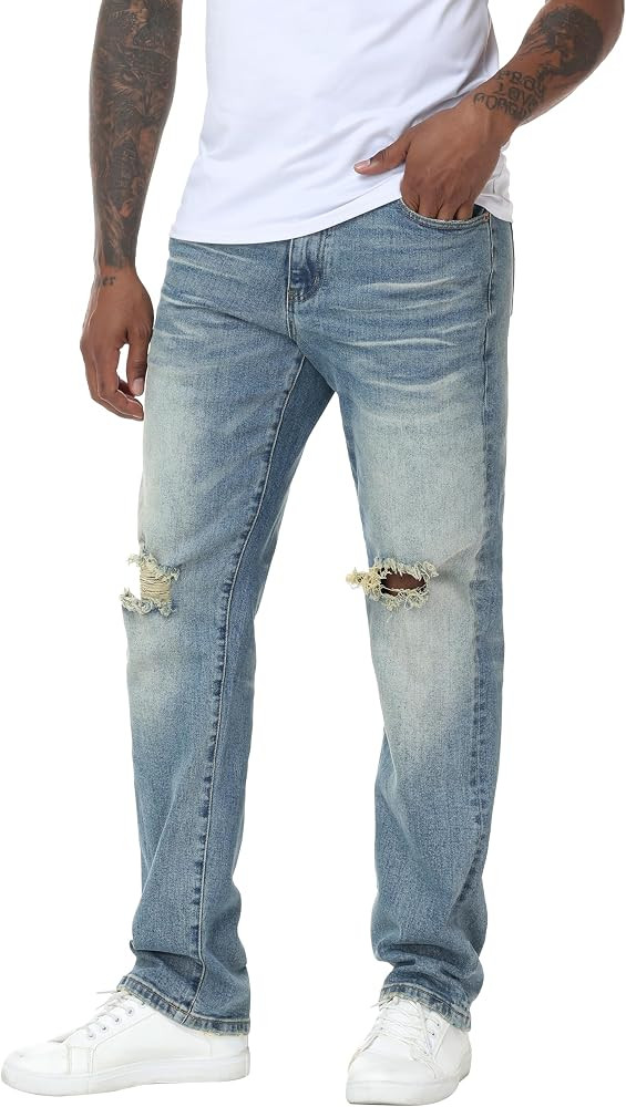 MZNBURAM Men's Stretch Relaxed Fit Straight-Leg Cotton Fashion Comfort Flex Waist Denim Pants Jea... | Amazon (US)