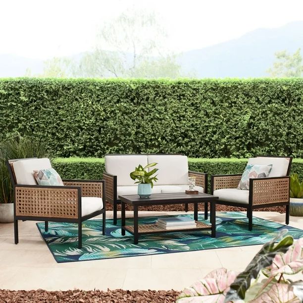Better Homes & Gardens Cararra Springs 4-Piece Outdoor Chat Set, Black Steel - Walmart.com | Walmart (US)