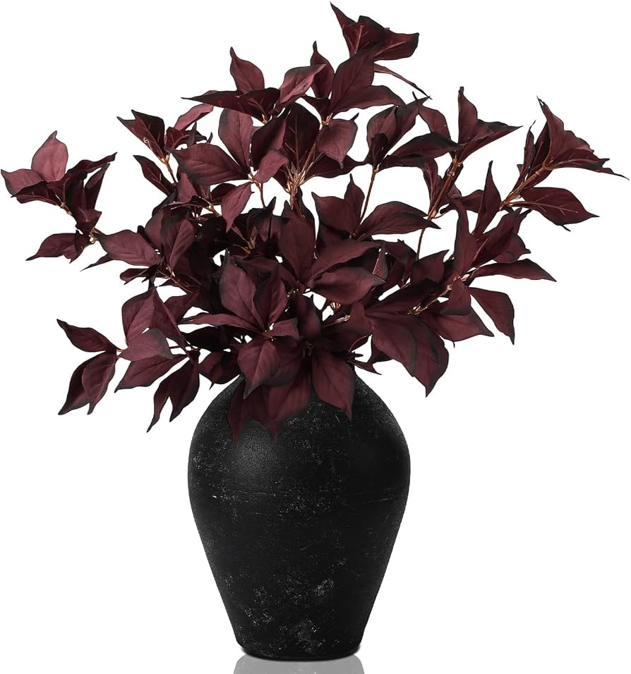 Janinka 3 Pcs 33" Fall Artificial Filbert Leaves Stem Fall Decor, Burgundy | Amazon (US)