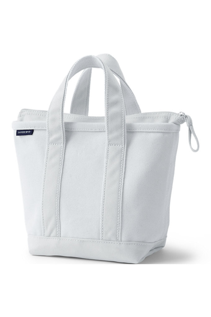 Small Solid Color Zip Top Canvas Tote Bag - Lands' End - White | Lands' End (US)