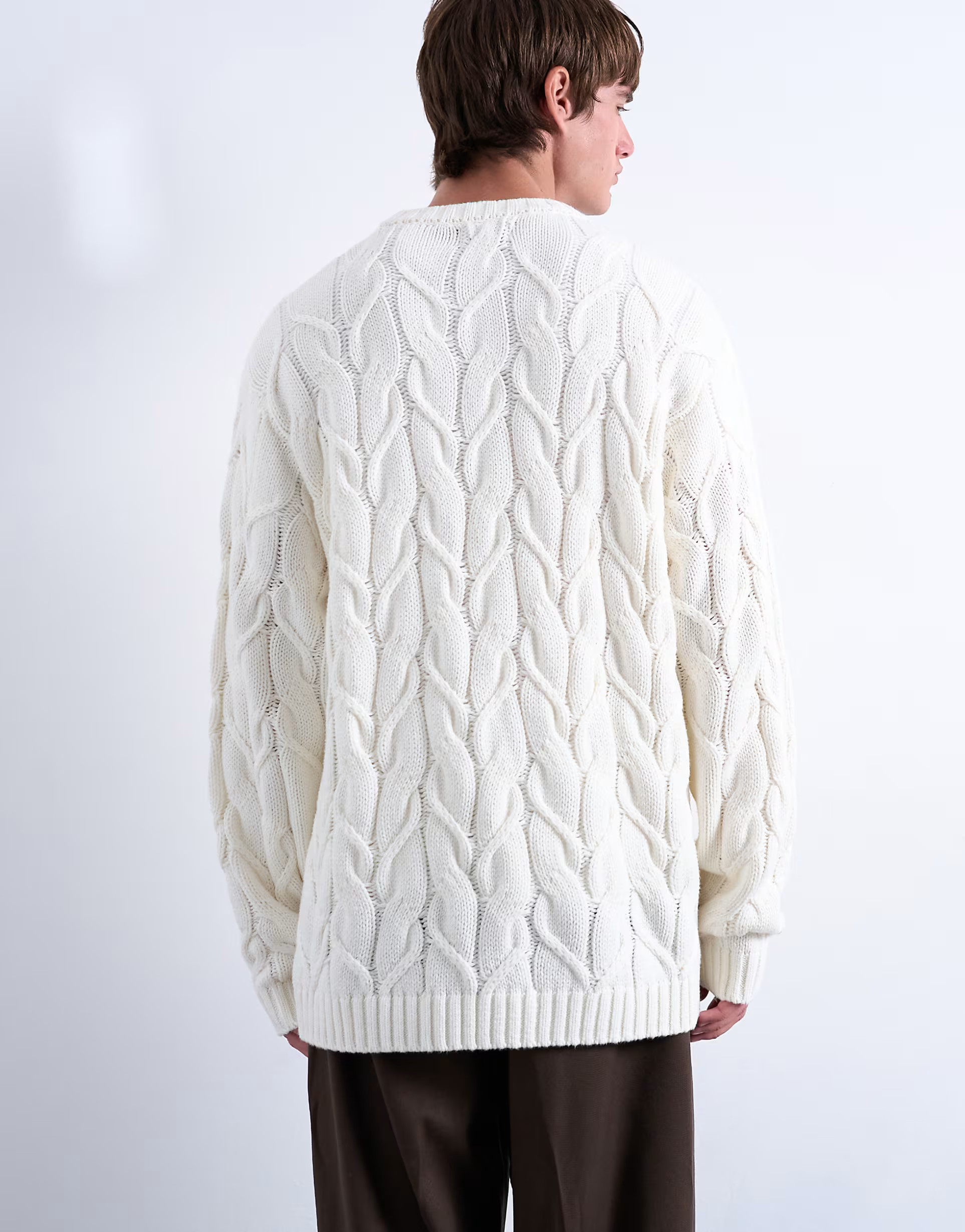 Topman relaxed fit heavyweight knitted jumper with cable in cream | ASOS | ASOS (Global)