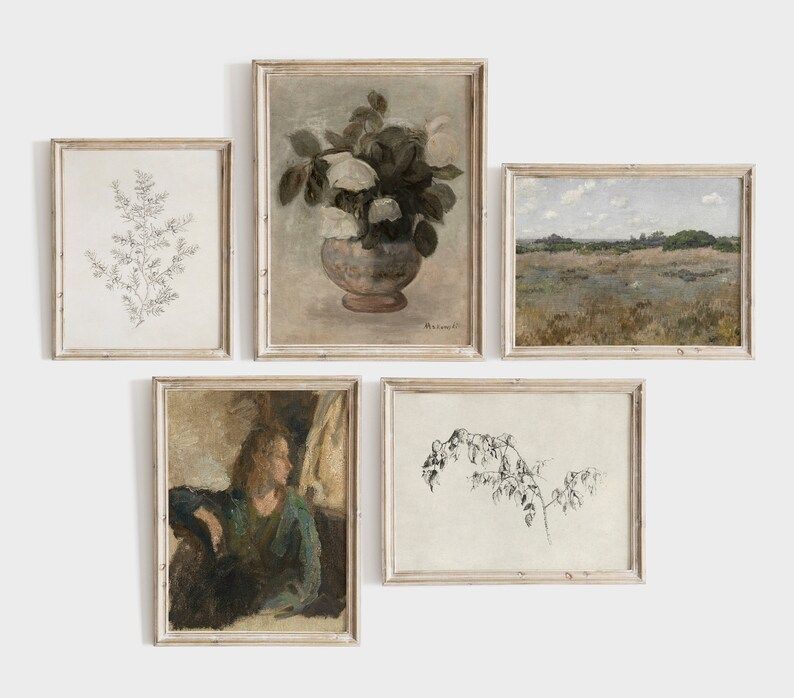 Neutral Vintage Gallery Wall Art SET / Antique Painting PRINTABLE / Farmhouse Home Decor | S3 | Etsy (US)