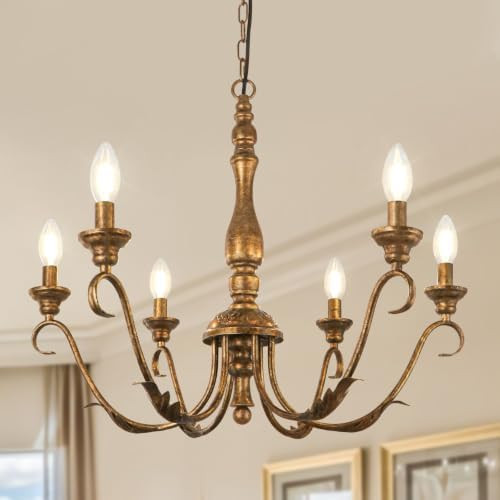 6-Light Farmhouse Chandeliers for Dining Room, 23.62'' Vintage Brass Gold Chandelier, Adjustable ... | Amazon (US)