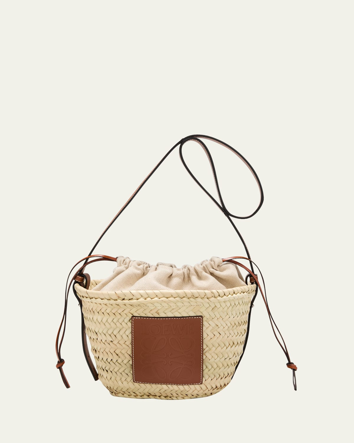 x Paula's Ibiza Basket Bucket Bag in Palm Leaf with Drawstring Pouch and Leather Strap | Bergdorf Goodman