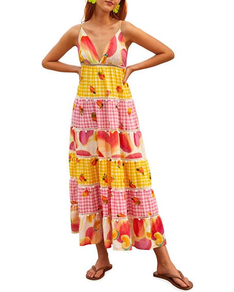 Farm Rio Mixed Picnic Cashew Maxi Dress | Neiman Marcus