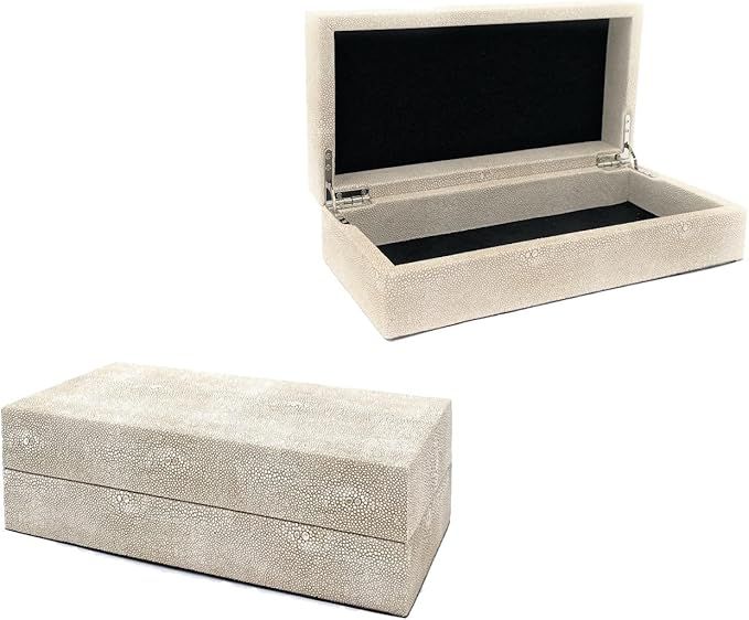 Faux Shagreen Leather Decorative Boxes, Ivory Jewelry box Desk Accessories Box, Coffee Table, Nig... | Amazon (US)