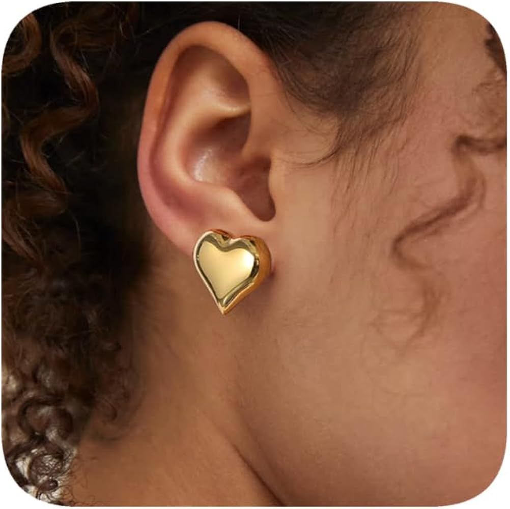 8YEARS Gold Heart Earrings for Women, 18K Gold Plated Chunky Heart Statement Dangle Drop Earrings... | Amazon (US)