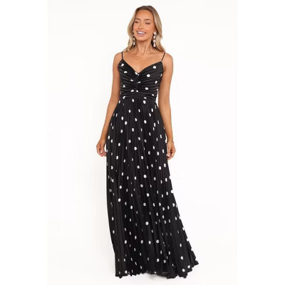 Petal and Pup Women's Naira Pleated Maxi Dress - Black Polka Dot | Target